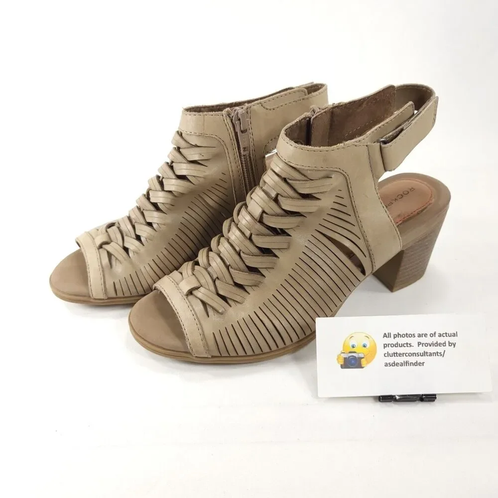 Rockport Slingback Open Toe Heel Sandals Womens Size 6.5 CDT07KH Beige